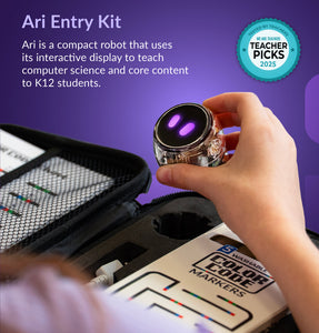 Ozobot Ari Classroom Kit with 12 bots featuring coding robot, color code markers and charger