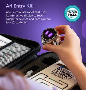 Ozobot 18-bot Ari Classroom kit including 18 robots, Color Code markers, charging cable and beginner activities