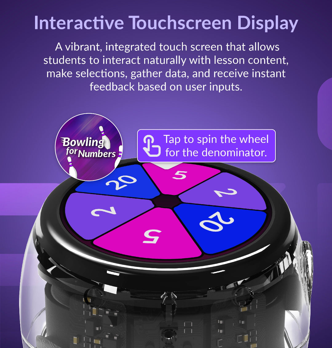 Ari coding robot touchscreen display with coding icons, part of the 18-Bot Classroom Kit