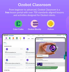 Interface of Ozobot Classroom platform with free lessons for Ari 18-Bot Classroom Kit