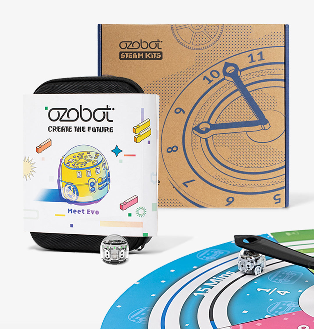 Ozobot Homeschool Coding Kit with Evo Entry Kit and Ozo Tells Time - STEM toys for at-home learning
