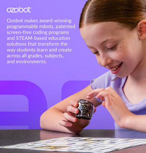 Student learning coding skills with Ari coding robot from the 18-bot Classroom Kit
