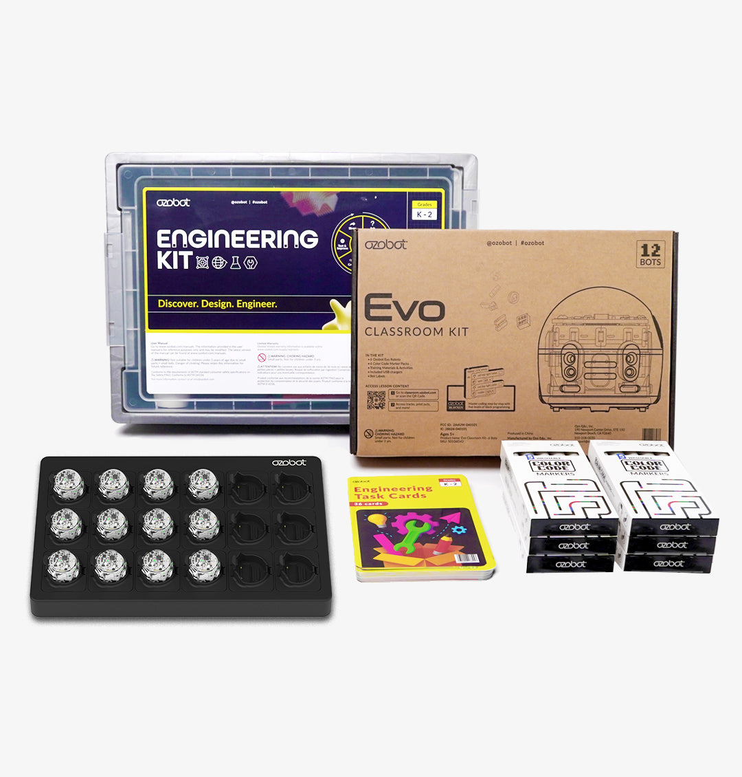 Set of 12 Ozobot Evo coding robots included in the K-2 Engineering Kit bundle