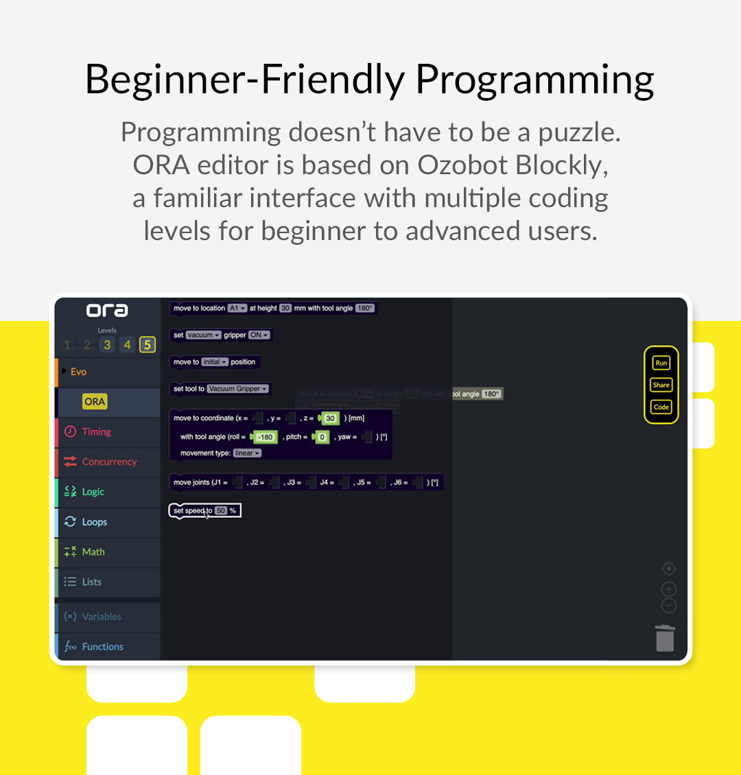 ORA Ozobot Robotic Arm cobot - programmable robotic arm for engineering students