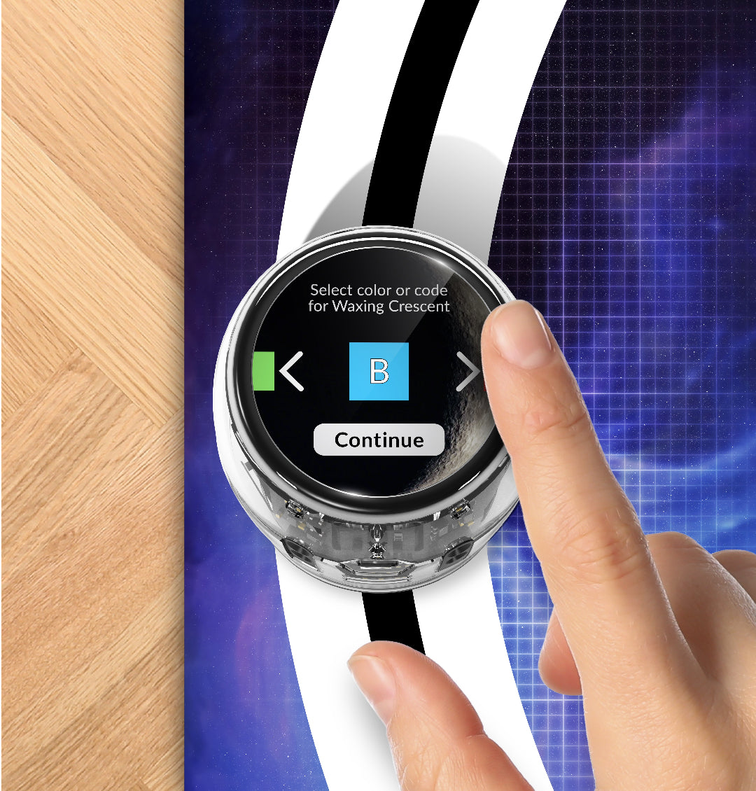 Close-up of Ozobot Ari coding robot with touchscreen display for hands-on STEM education